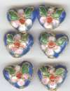 6 13mm Blue Cloisonné Hearts
